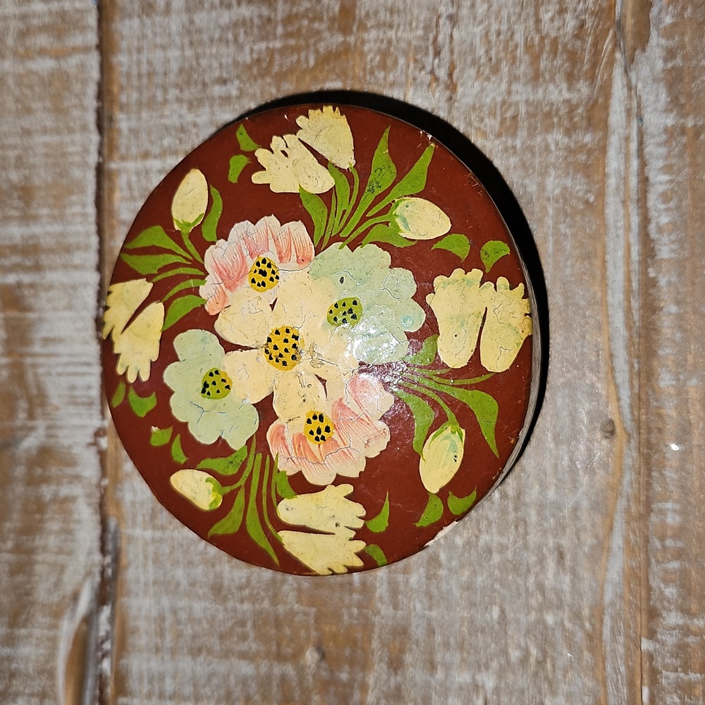 Vintage | Floral Hand Painted Folk Art Trinket Box | Stash Box | Container